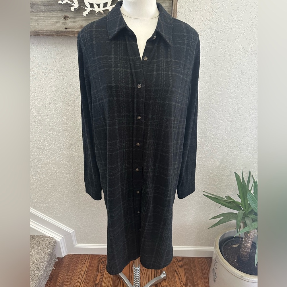 Faherty Legend Sweater Dress Charcoal Dakota Plaid Button-Up Ladies XL NWT